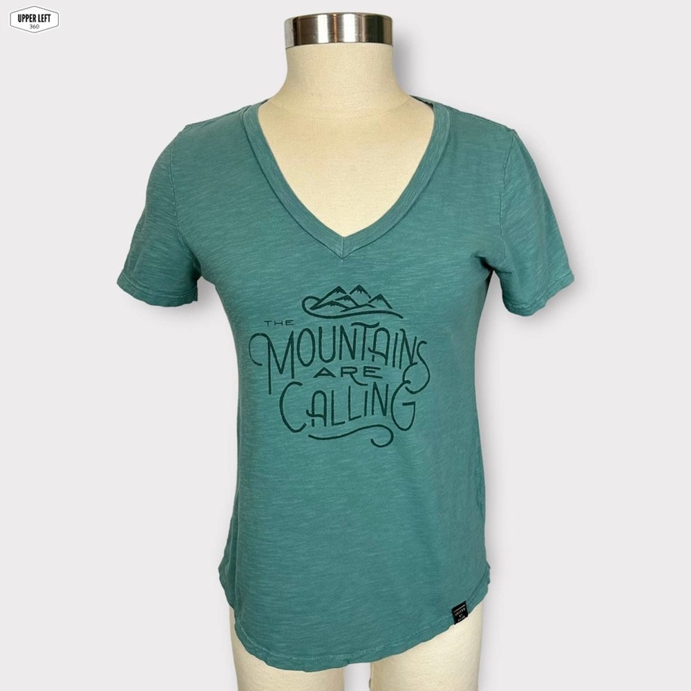 United By Blue The Mountains Are Calling V-neck Tee Shirt Organic Cotton M